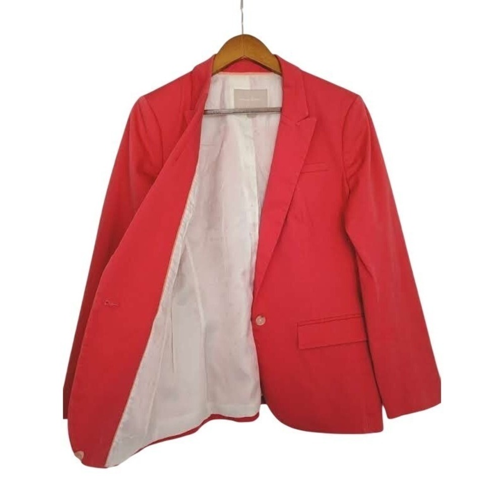 Banana Republic Coral Red Cotton Blazer Jacket Womens 12 Bold Tailored - Picture 4 of 8